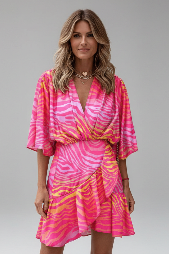 Delphine | Women's Abstract Print Wrap Mini Dress