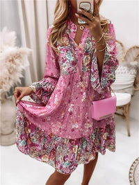 Delphine | Women's Floral Print Long Sleeve Tiered Midi Dress