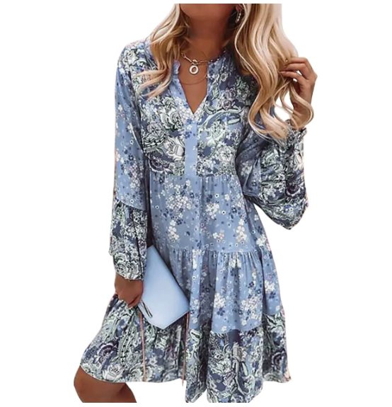 Delphine | Women's Floral Print Long Sleeve Tiered Midi Dress
