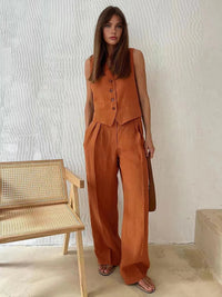 Delphine | Women's Sleeveless Vest Wide Leg Pants Set