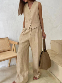 Delphine | Women's Sleeveless Vest Wide Leg Pants Set