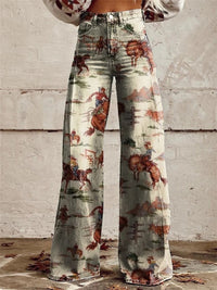 Grace | Denim Western Print High-Waist Wide-Leg Pants Beige