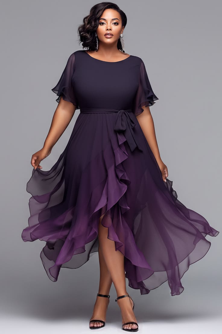 Xpluswear Design Plus Size Cocktail Party Black Gradient Round Neck