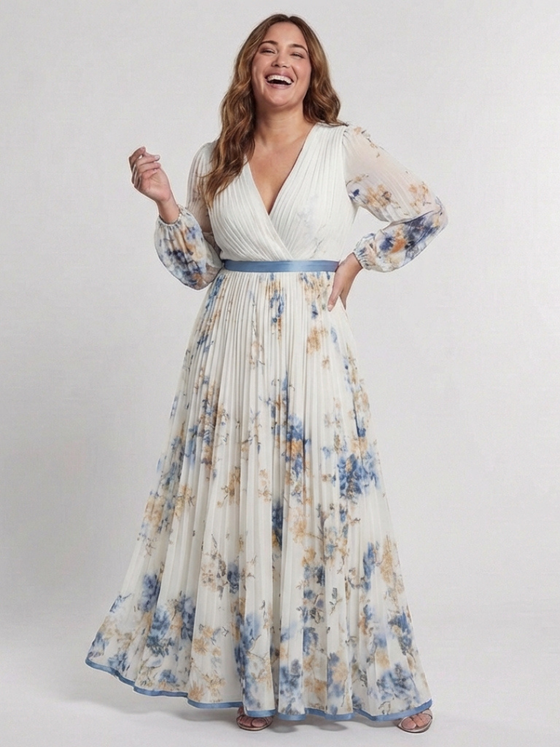 Pippa – Floral V-Neck Long Sleeve Maxi Dress