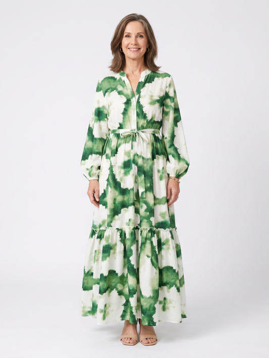 Matilda – Long Sleeve Maxi Dress with Waist Tie