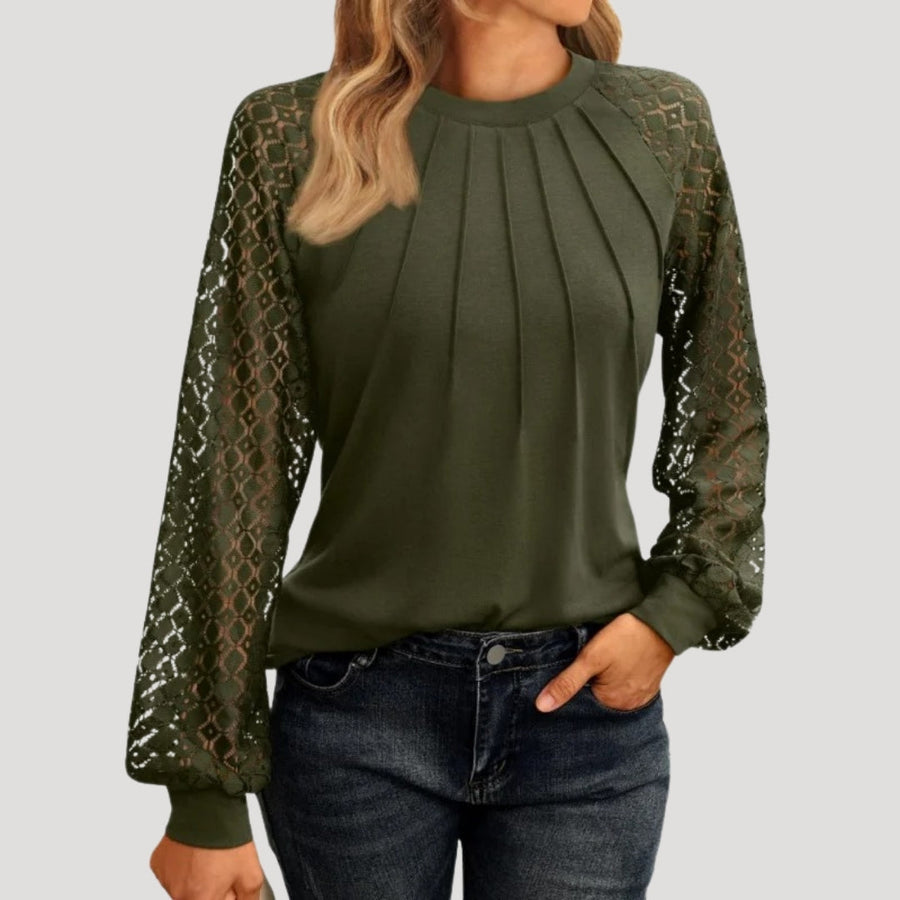 Doriane | Women's Lace Sleeve Round Neck Blouse