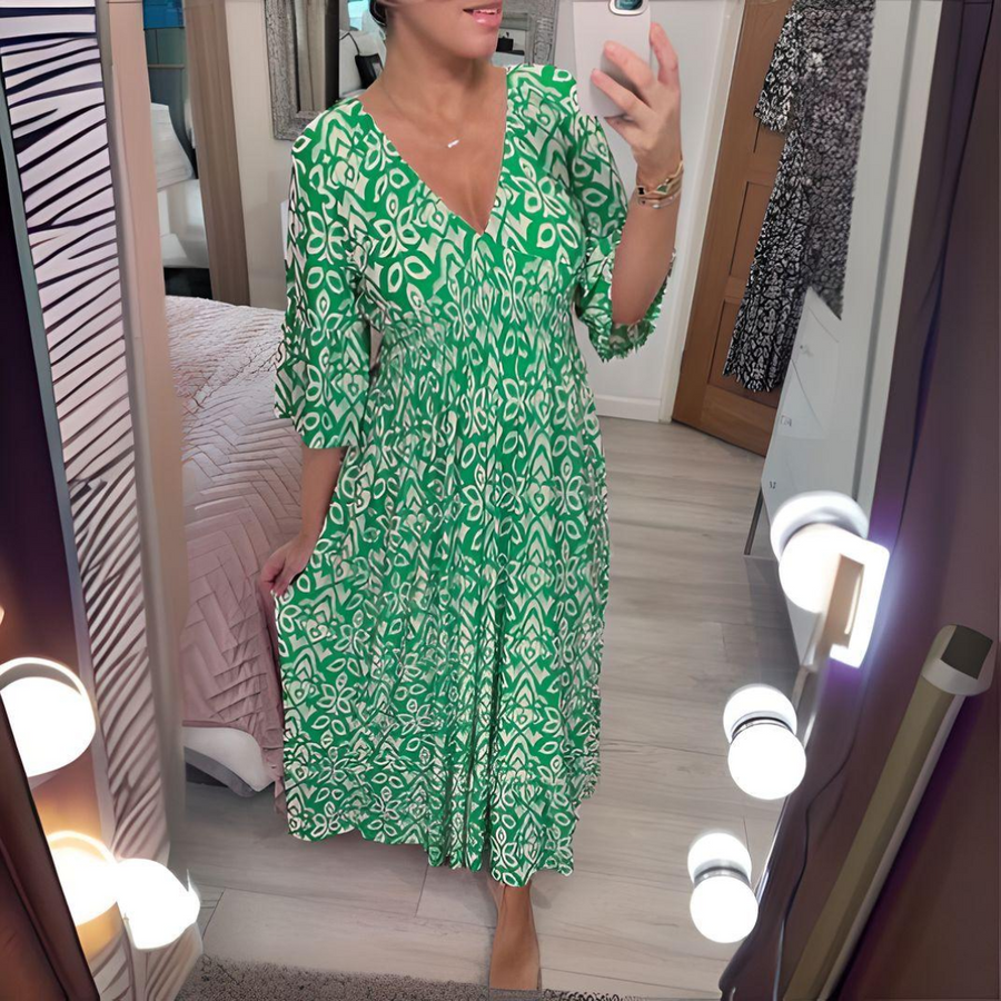 Dakota | Women's Boho Loose Fit Printed Casual Dress Green