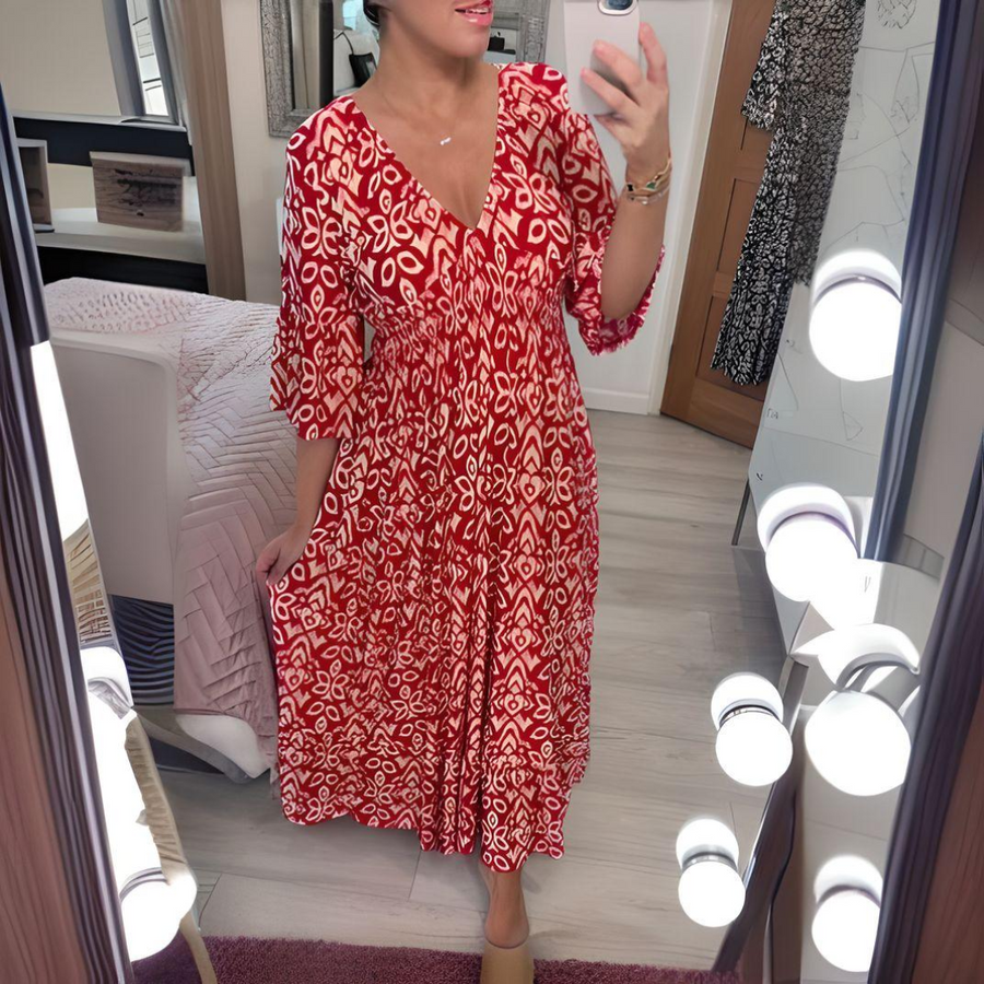 Dakota | Women's Boho Loose Fit Printed Casual Dress Red