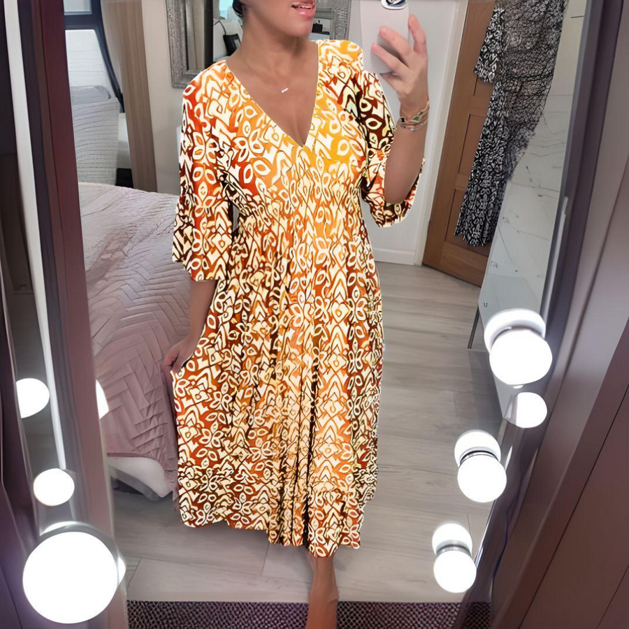Dakota | Women's Boho Loose Fit Printed Casual Dress Yellow