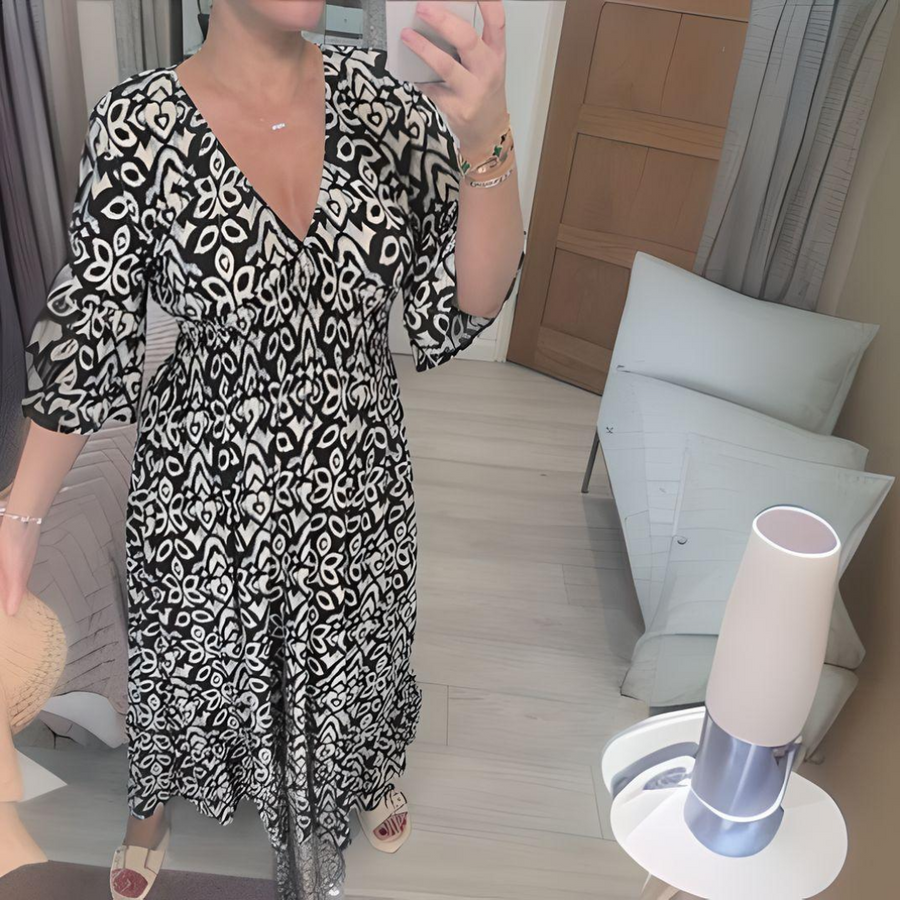 Dakota | Women's Boho Loose Fit Printed Casual Dress Black