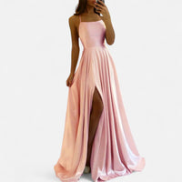 Margaret | Womens Modern Fit Satin Slit Maxi Dress Pink