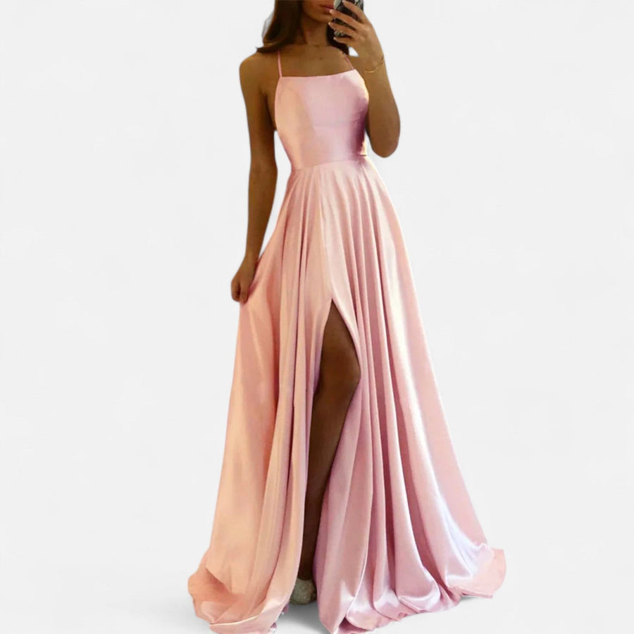 Margaret | Womens Modern Fit Satin Slit Maxi Dress Pink