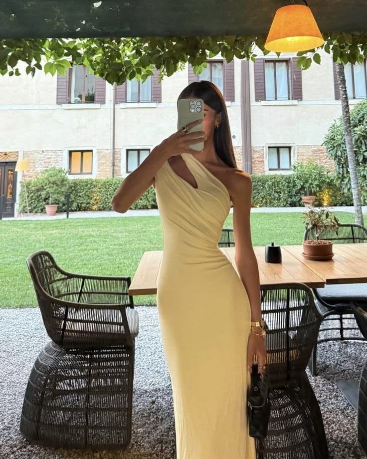 Modest Night Aesthetic Mermaid One Shoulder Yellow Long Prom