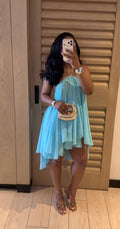Blue A Line Halter Flowy Chiffon Short Homecoming Dress Outfits US 0