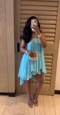 Blue A Line Halter Flowy Chiffon Short Homecoming Dress Outfits US 0