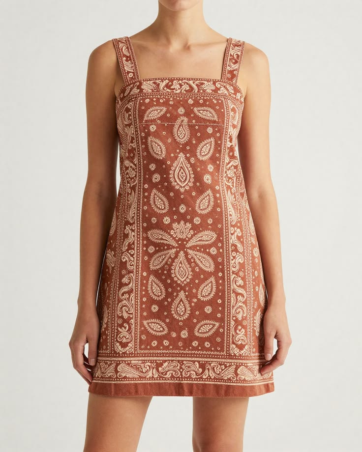 Rust Earth Bandana Structured Mini Dress Roanbloom