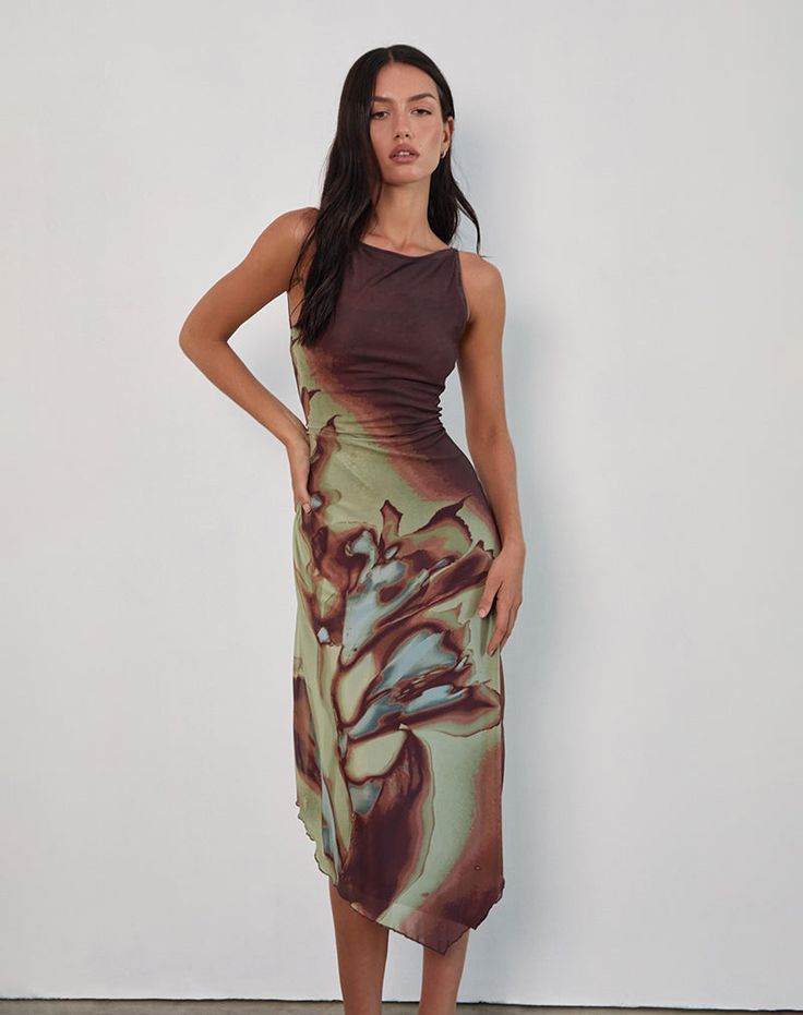 Aysun Midi Dress In Lumen Mesh Brown