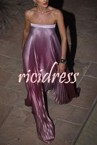 Gorgeous Styling Satin Pleated Elastic Bust Strapless A Line Gown Maxi