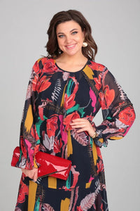 Aria – Modern Floral Midi Dress