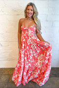 Fiery Floral Maxi Dress Coral Large