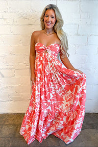 Fiery Floral Maxi Dress Coral Large