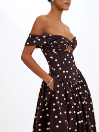 Women's Brown Xandie Mocha Polka Dot Off Shoulder Midi Dress Large