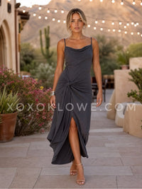 Andree By Unit Dress Andree Charcoal Cowl Neck Bodycon Maxi Dress Knot