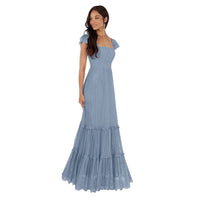 Dress Blue Ruffle Lace Gown Tie On Back Maxi Size 2 Nwt Color: Blue