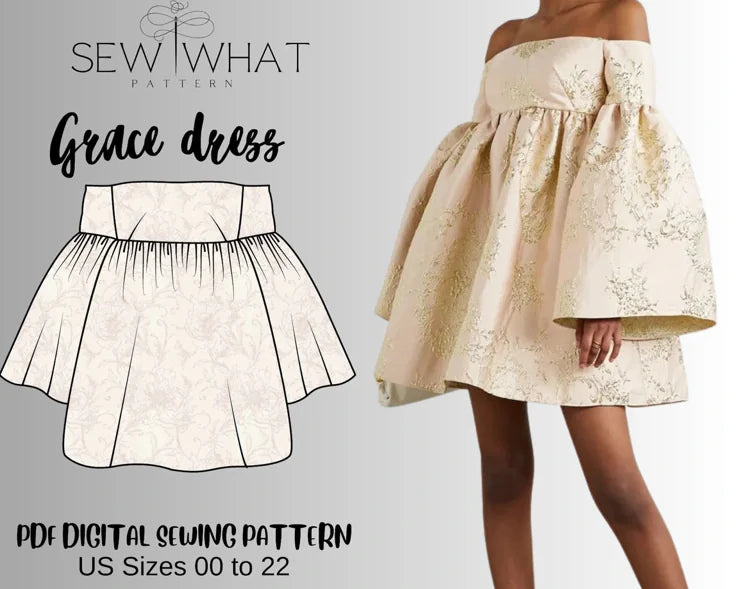 Grace Dress Puff Sleeve Dress Pattern Women Dress Sewing Pattern Pdf