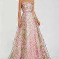 Mac Duggal Dress Macduggal Pink Strapless Floral Chiffon Gown With