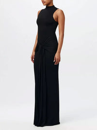 Sleeveless Mock Neck Knot Front Maxi Dress Black