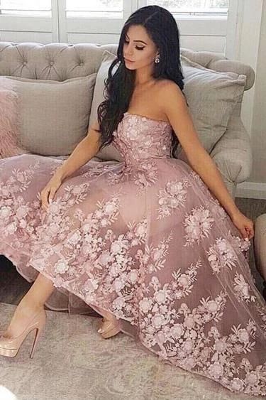 Princess A Line Sweetheart Blush Homecoming Dress With Lace Appliques