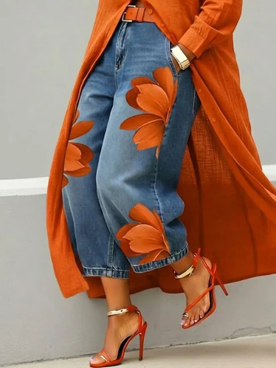 Maud - Shirt Dress and Floral Jeans Set