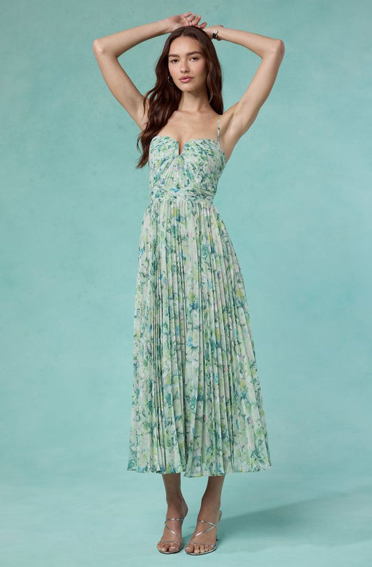 Bayley Floral Pleated Maxi Dress Green Floral