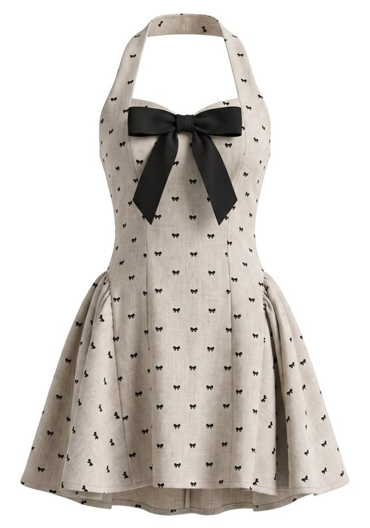 Halter Bow Detail A Line Dress Nude