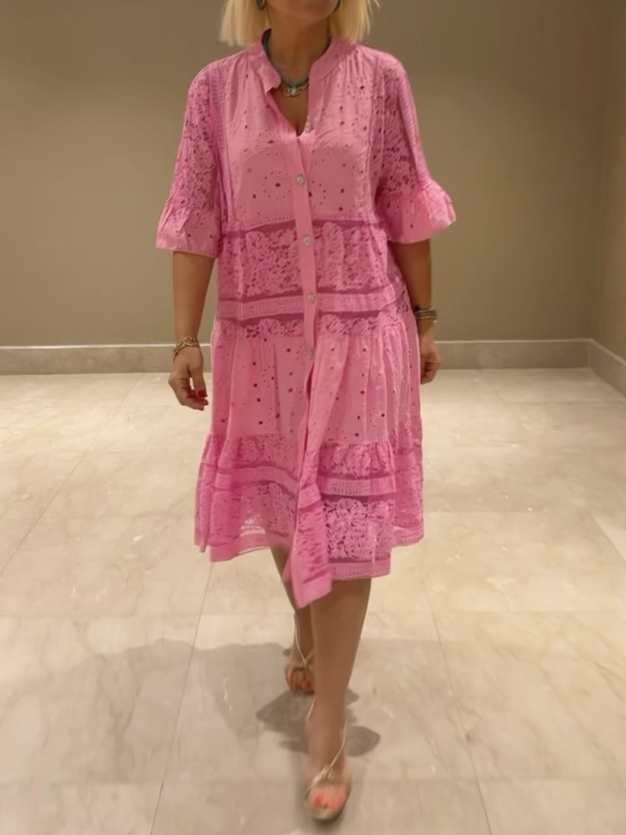 Merker Embroidered Button-Front Dress
