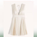 & Fitch Dress Plunge Pleated Mini Dress Color: Cream White Size: L