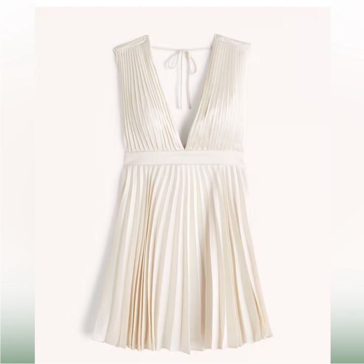 & Fitch Dress Plunge Pleated Mini Dress Color: Cream White Size: L