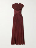 Galvan Gathered Satin Jersey Gown Burgundy FR 34