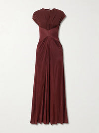 Galvan Gathered Satin Jersey Gown Burgundy FR 34