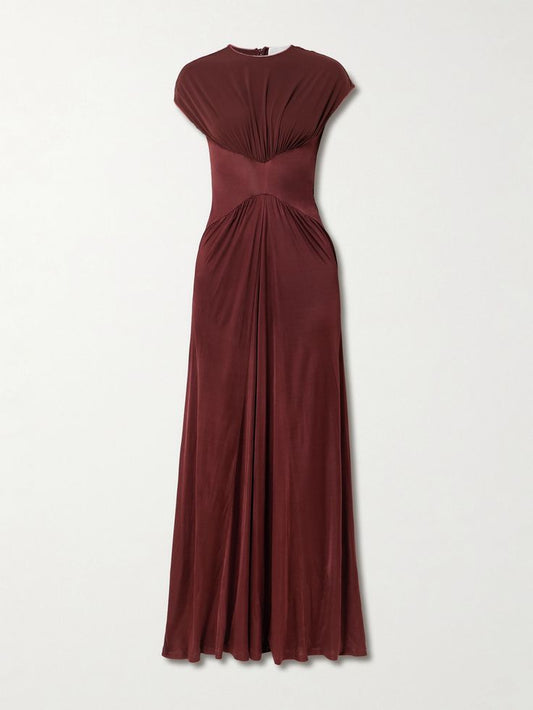 Galvan Gathered Satin Jersey Gown Burgundy FR 34