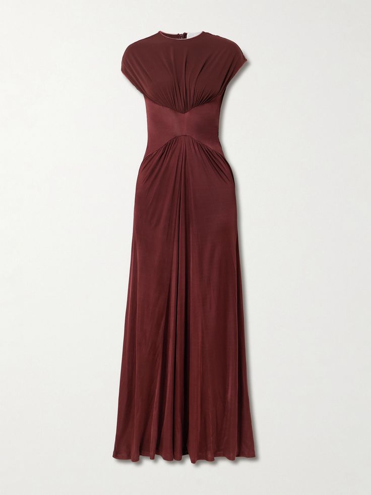 Galvan Gathered Satin Jersey Gown Burgundy FR 34