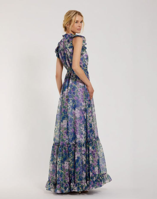 Floral Print Evening Formal Dress A Line Mac Duggal 56116 Lilac Multi