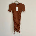 Dress Ntw Brown Rouched Ribbed Bodycon T Shirt Casual Cotton Dress