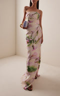 Floral-Print Ruched Silk Gown By Monique Lhuillier