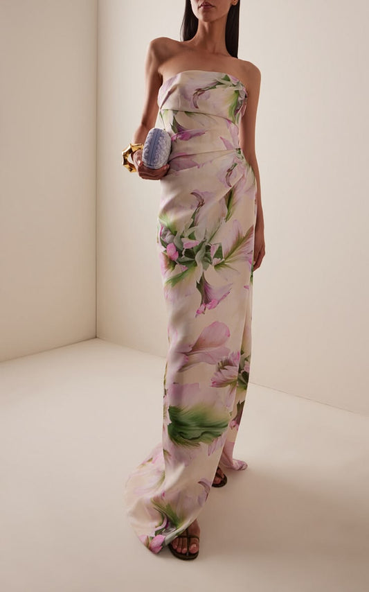 Floral-Print Ruched Silk Gown By Monique Lhuillier