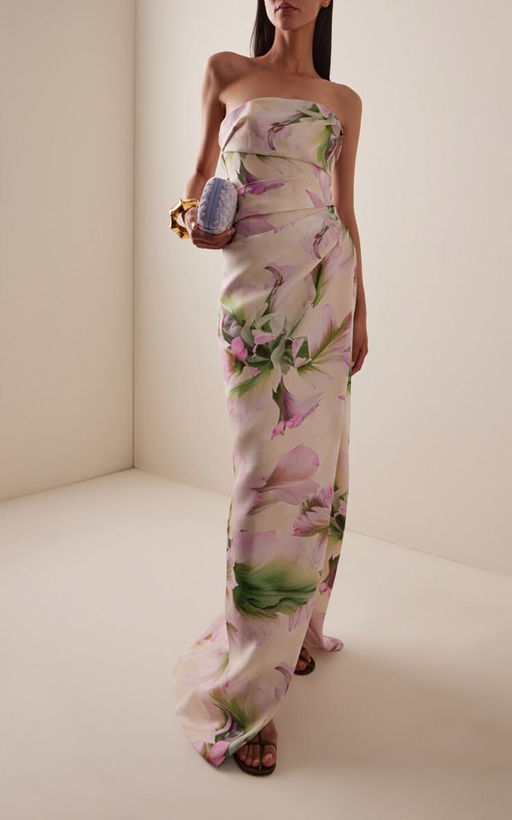 Floral-Print Ruched Silk Gown By Monique Lhuillier