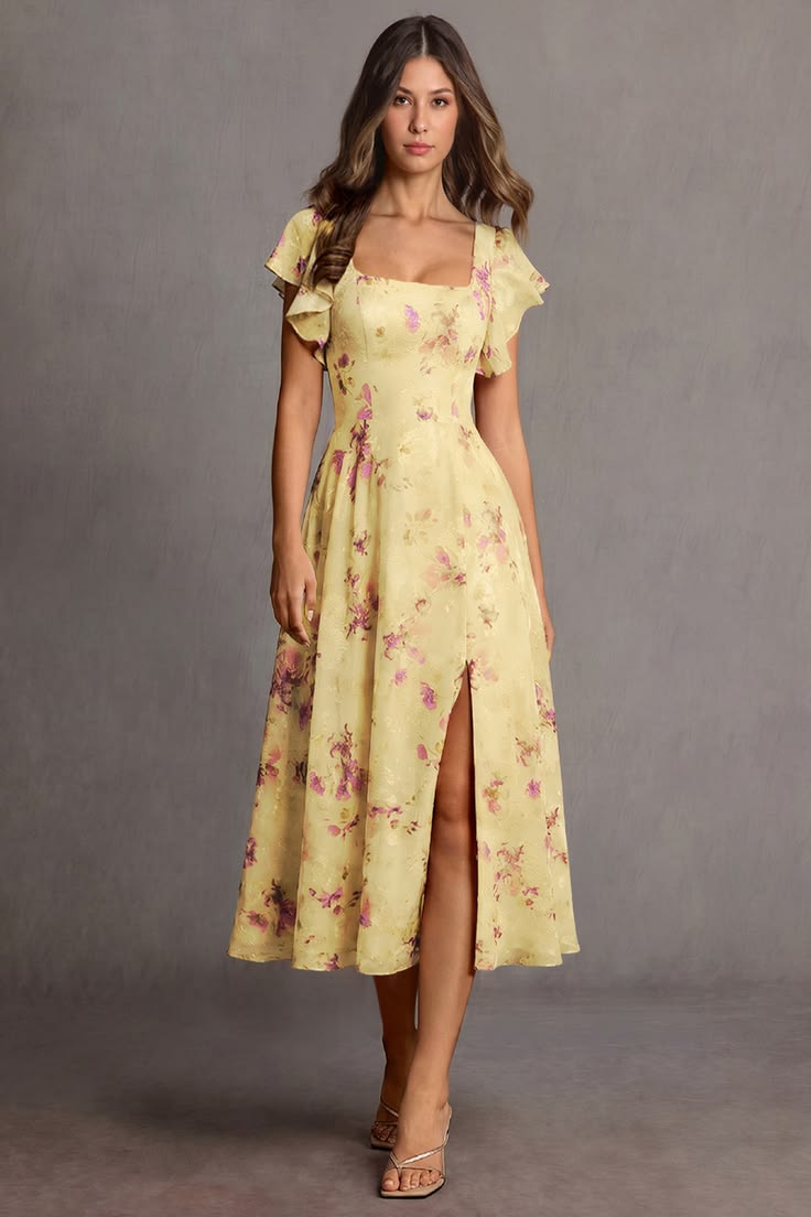 Halle Light Yellow Midi Dress