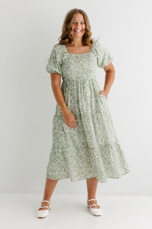 Miami Smocked Bodice Floral Midi Dress
