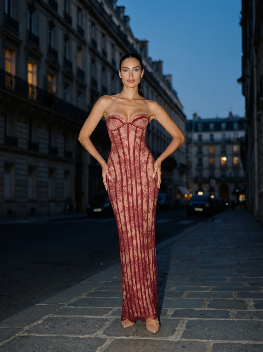 SAVANNAH MAXI DRESS Burgundy lifestyle 2